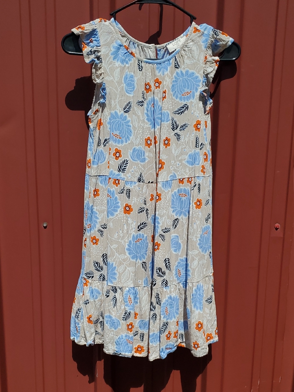 LOFT Cream Mini Dress with Blue and Orange Floral Print